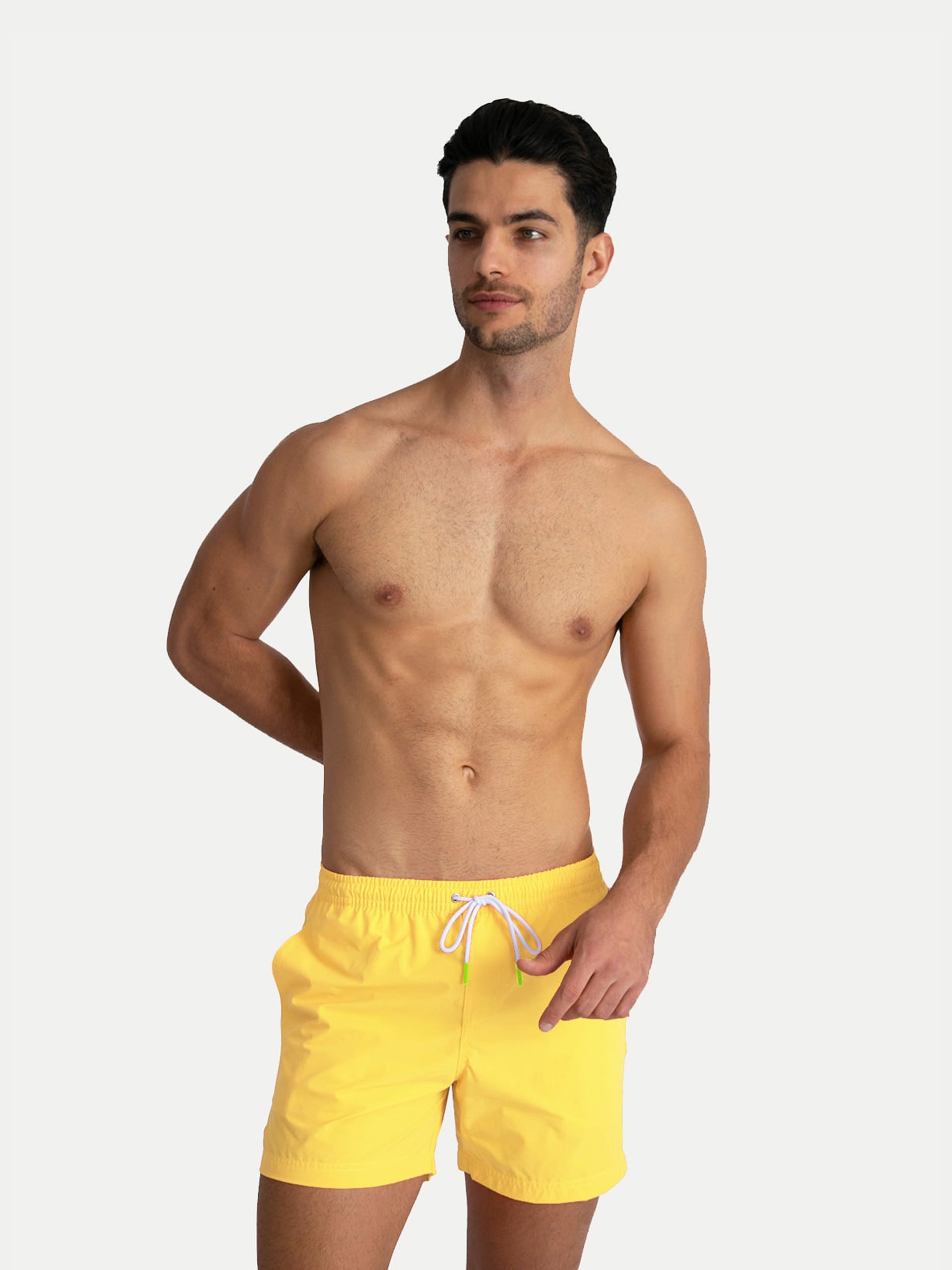 'Basic Yellow' Swim Trunks for Men by 98 Coast Av.