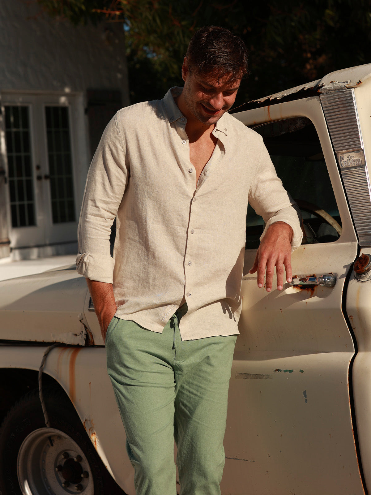 Olive Cotton Flex Pants by 98 Coast Av.