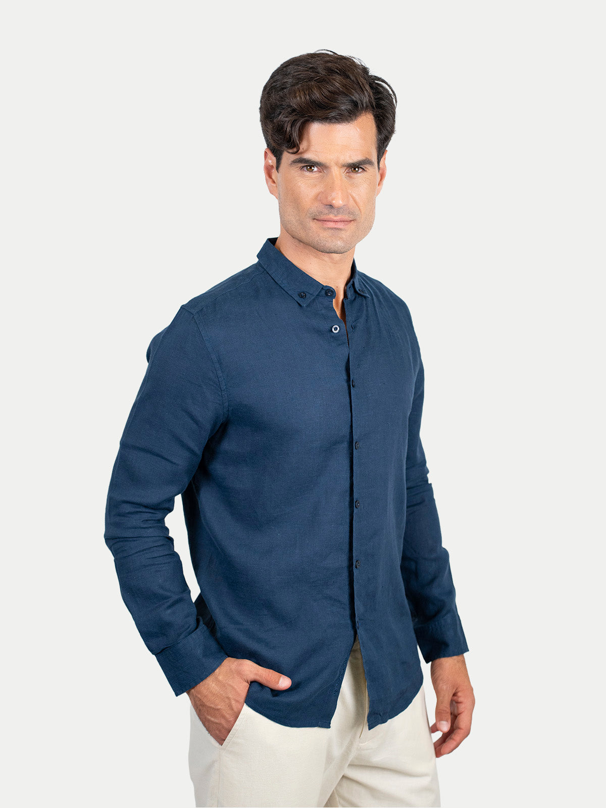 Soft Linen Navy Blue Shirt Men by 98 Coast Av.