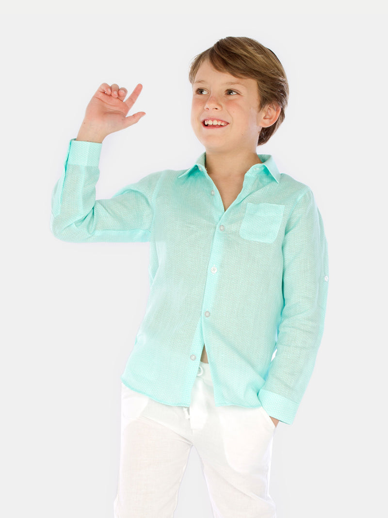 AQUA DOTS BOY LINEN SHIRT