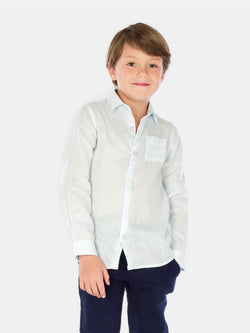 BLUE FLOWERS BOY LINEN SHIRT