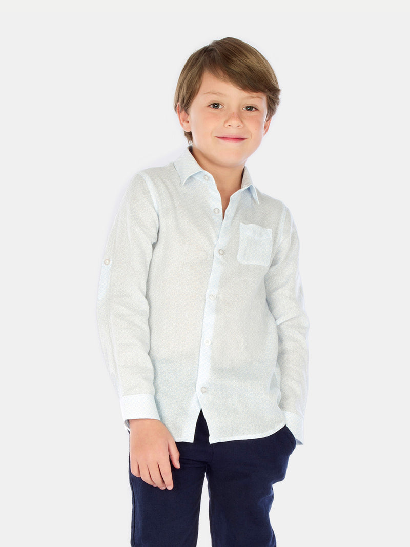 BLUE FLOWERS BOY LINEN SHIRT