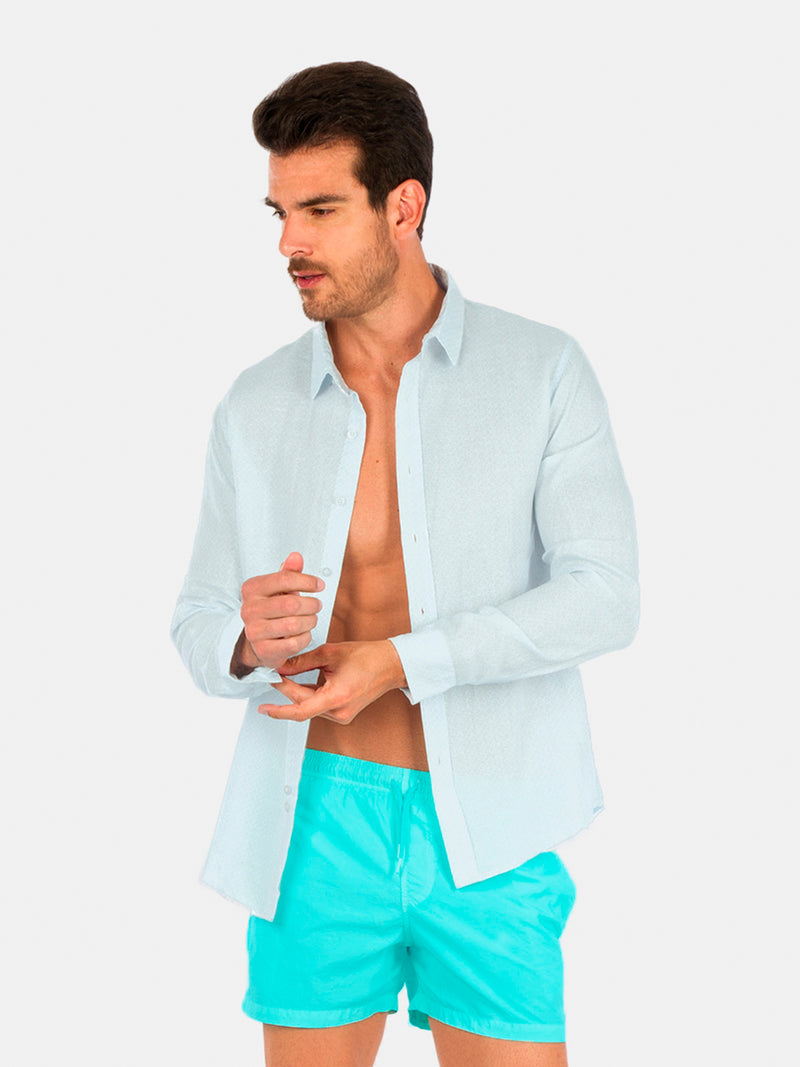 BLUE FLOWERS LINEN SHIRT