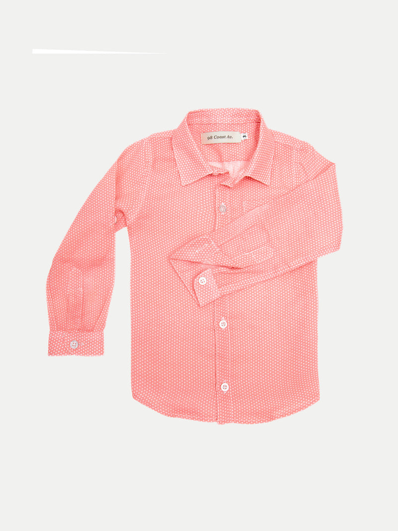 CORAL DOTS BOY LINEN SHIRT