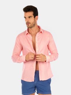 CORAL DOTS LINEN SHIRT