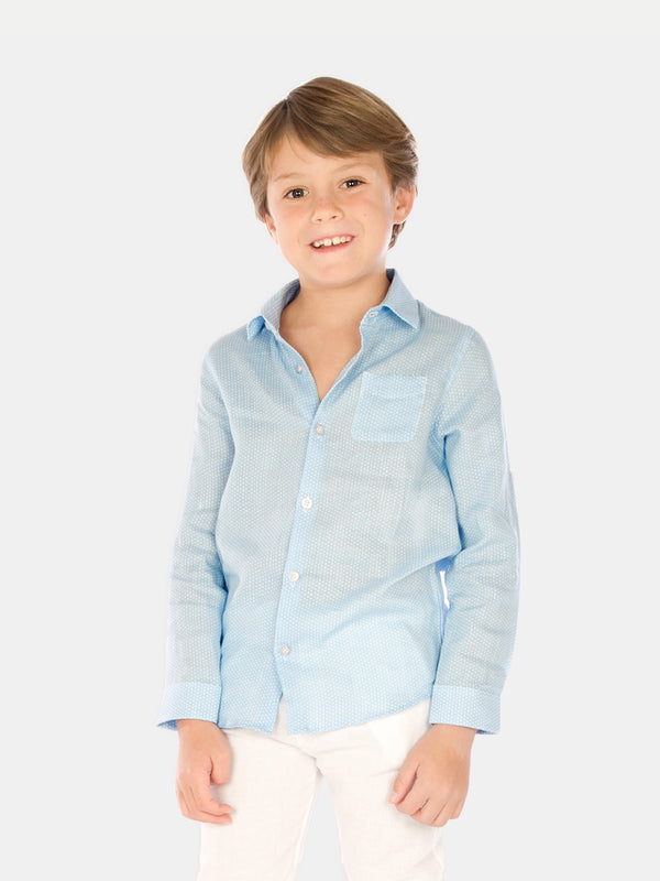 BLUE DOTS BOY LINEN SHIRT