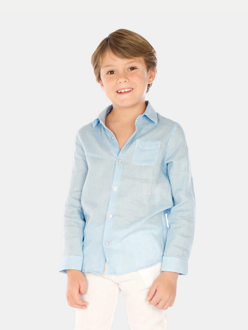 BLUE DOTS BOY LINEN SHIRT