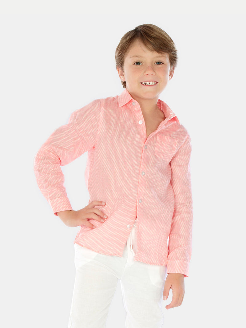 CORAL DOTS BOY LINEN SHIRT