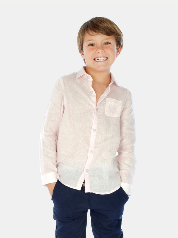 PINK FLOWERS BOY LINEN SHIRT
