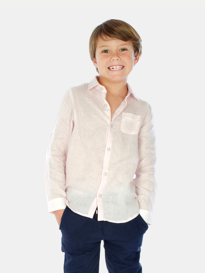 PINK FLOWERS BOY LINEN SHIRT